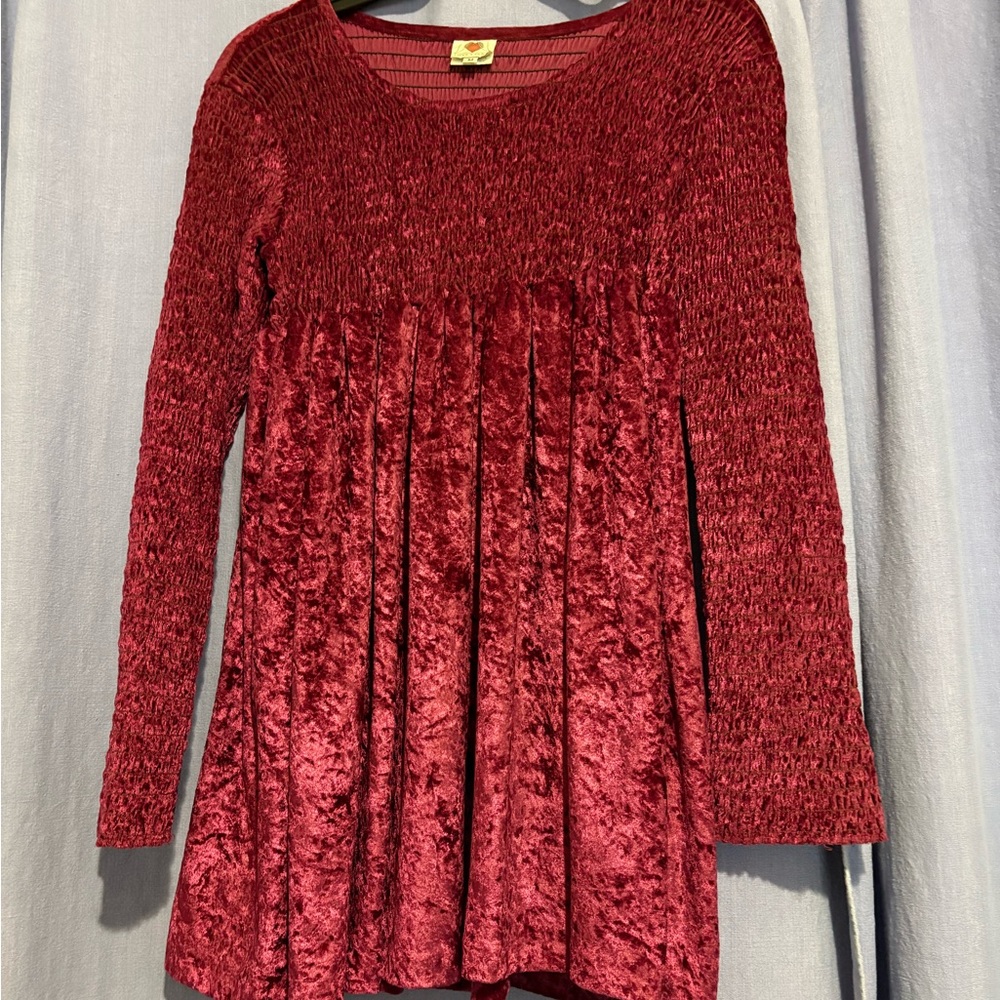 Maroon Velvet Long Sleeve Dress
